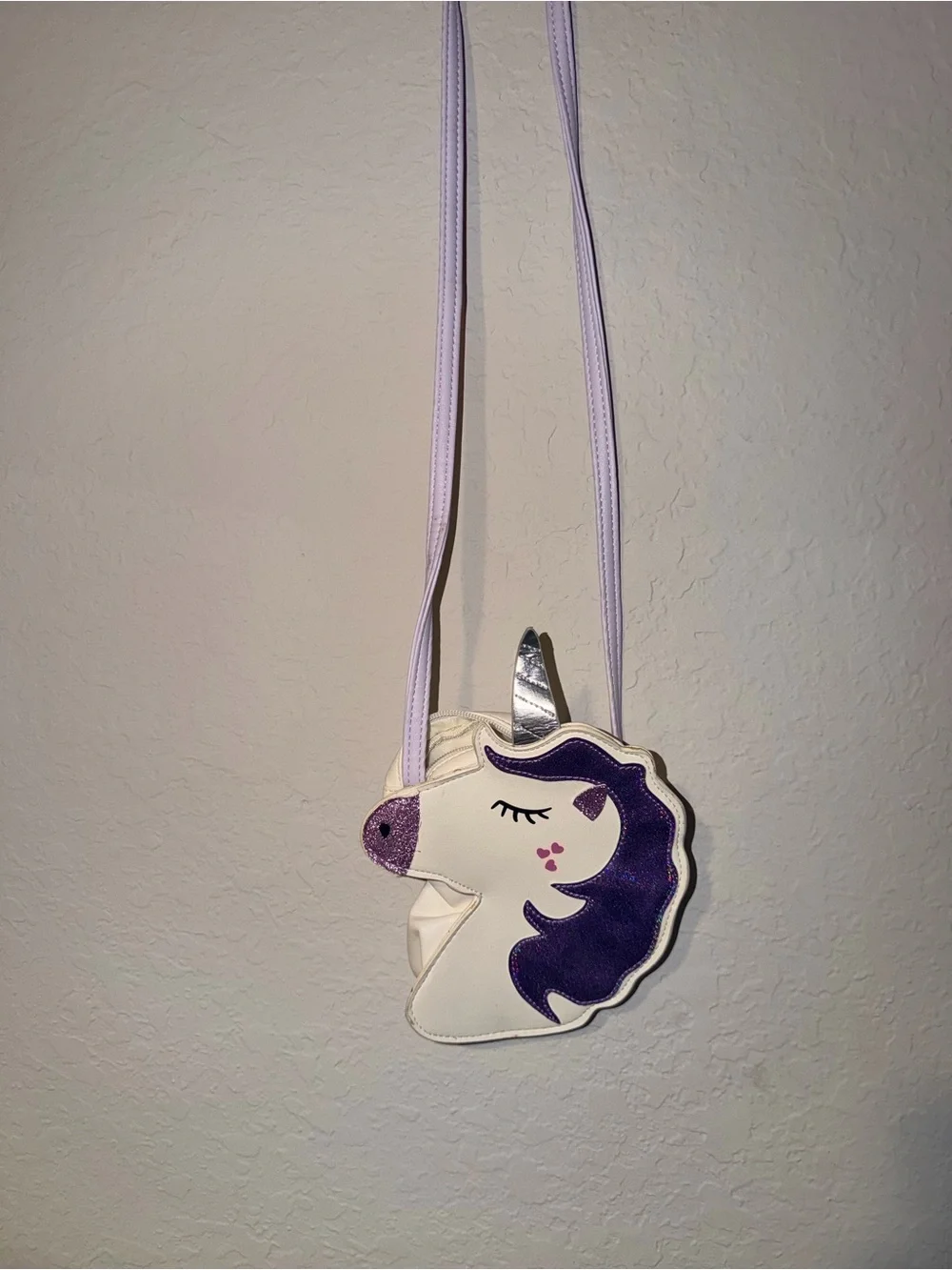 Girls Unicorn Crossbody Purse White Purple Glitter